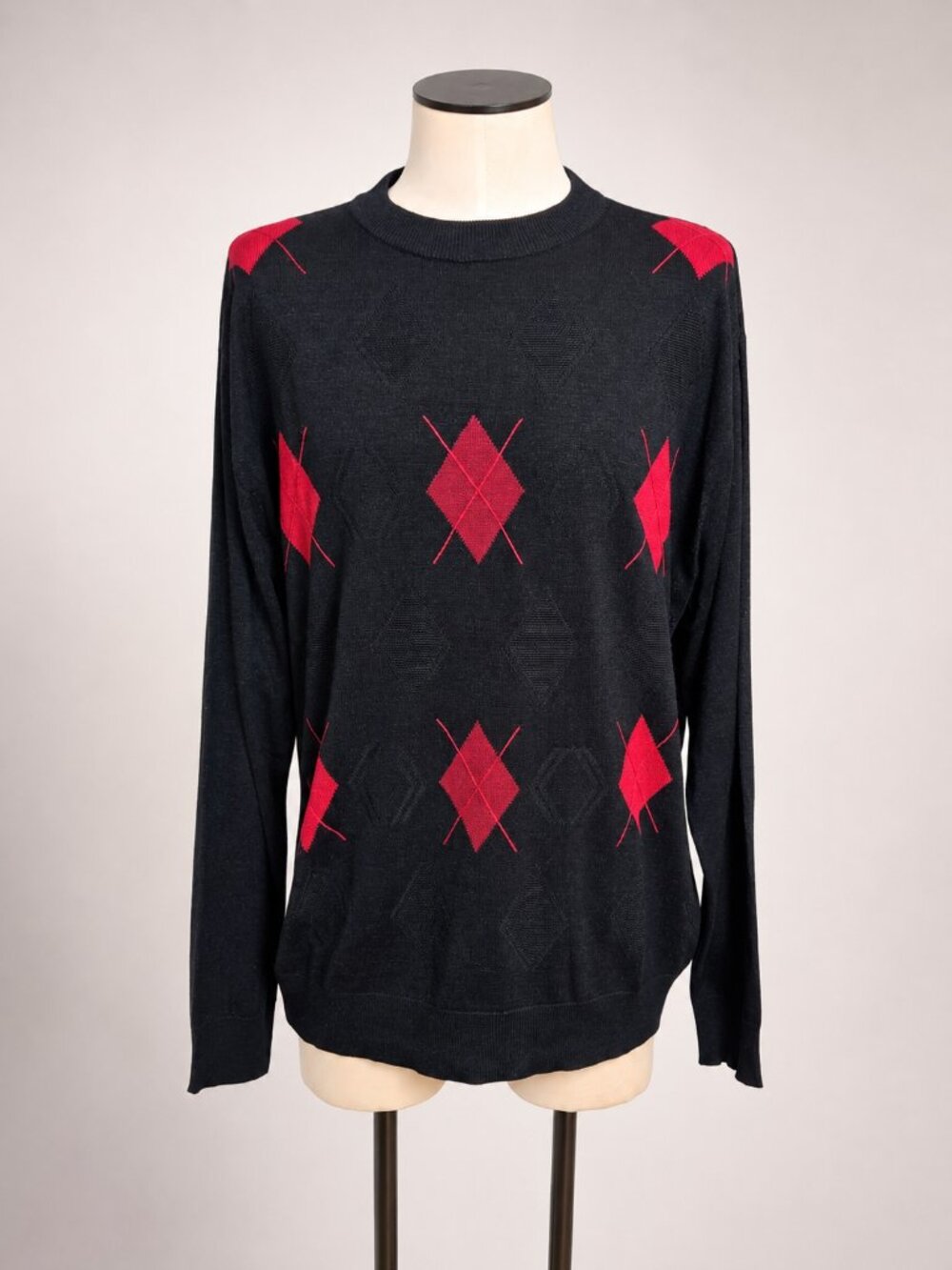 Protege Collection Black & Red Argyle Silk Cotton Knit Sweater XL